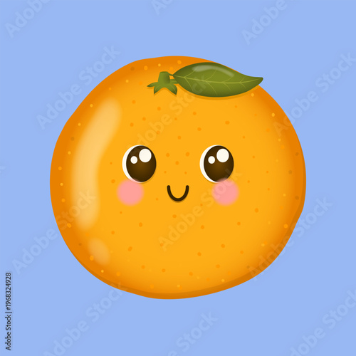 Cute mandarin character smiling. Kawaii citrus fruit emoji face vector illustration