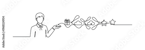 Recurring Access. Minimalistic one-line drawing user receiving subscription benefits periodically, continuous single black line on white background, simple