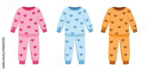 Vector illustration of pyjamas decorated with heart motifs, presented as a simple and modern vector object, ideal for fashion design, loungewear concepts, romantic themes, and lifestyle visuals.