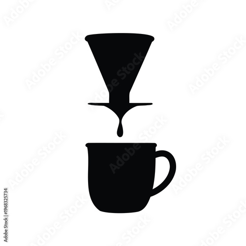 Pour Over Coffee Brewing Method with Dripper and Mug Silhouette
