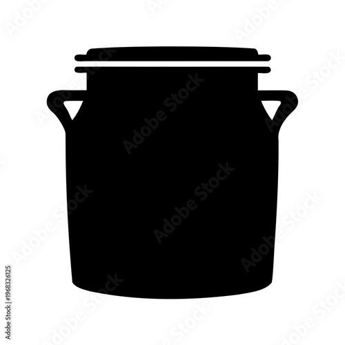 Stylized black silhouette of a vintage milk can with a lid