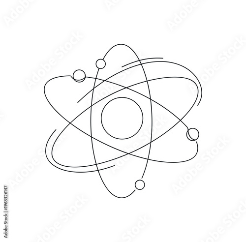Planetary Motion. Minimalistic one-line drawing planets revolving around sun in circular orbits, continuous single black line on white background, simple