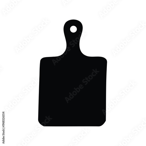 Simple Black Silhouette of a Wooden Cutting Board Isolated on White Background