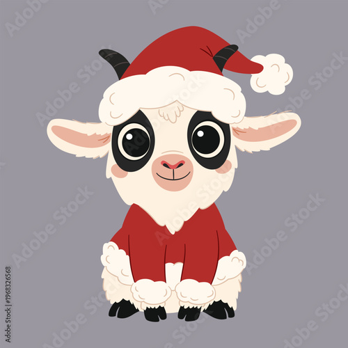 A cute goat wearing a Santa hat and outfit. The symbol of 2027, flat vector illustration . Vector illustration