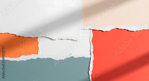 torn paper forming abstract geometric shapes, rough ripped edges, minimalist background