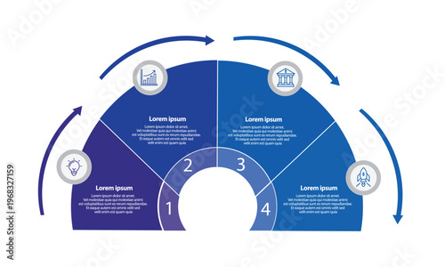 Collection of vector circle chart infographic templates for presentations, advertising, layouts, annual reports. 4 options, steps, parts	