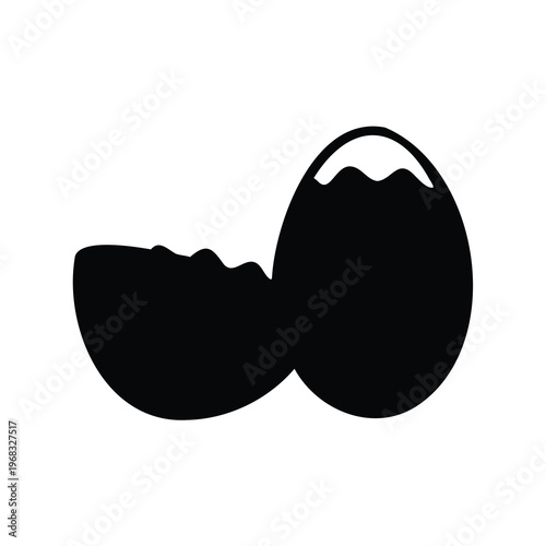 Isolated black silhouette of a cracked egg shell on a white background