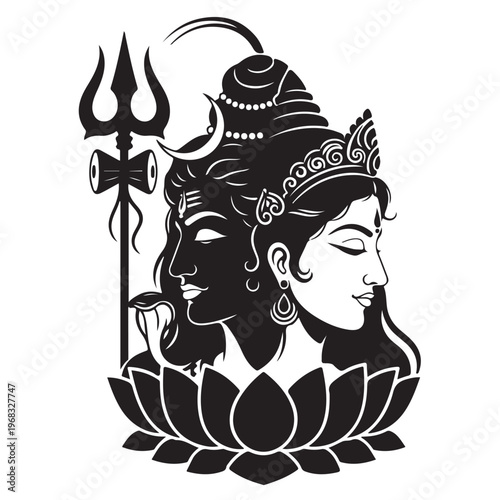 Ardhanarishvara Vector Illustration - Lord Shiva and Goddess Parvati Creative Silhouette Design