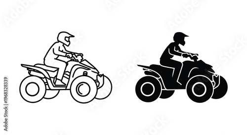 Two depictions of a rider on an all terrain vehicle silhouette