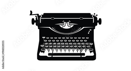 Vintage typewriter in stark black a detailed graphic silhouette