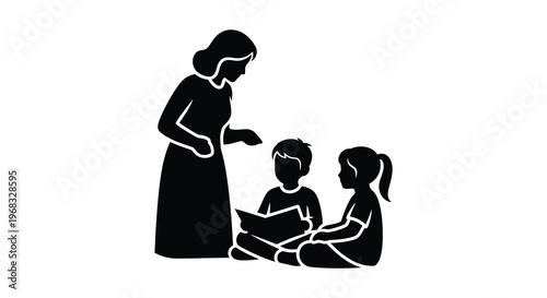 Mother reading with two children a classic family moment silhouette
