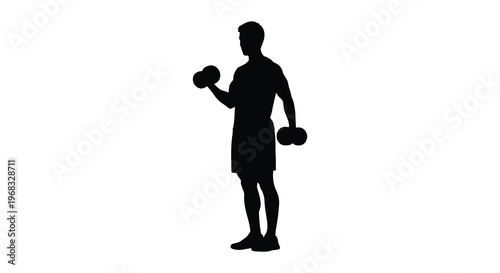 A muscular man lifting dumbbells in a stark black silhouette