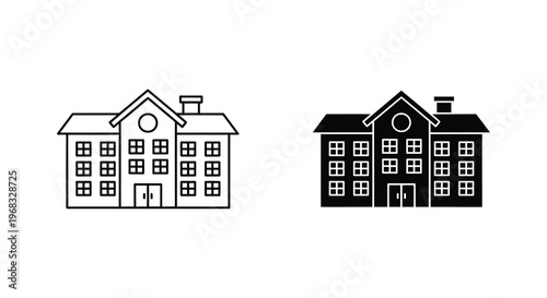 Two detailed house outlines in contrasting styles a black silhouette