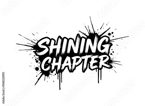 Shining Chapter. lettering and all elements in black. Vector style. AWhite background. Pure white background. Perfect isolation and visual consistency. Grunge