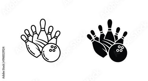 Bowling pins and ball in two styles including a dark silhouette
