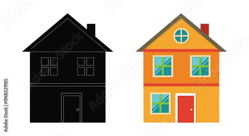 Two houses are presented one colorful and one in silhouette