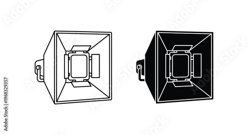 Two studio flash lights one outlined and one solid silhouette