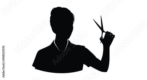 Hairdresser with scissors shown in a striking black silhouette