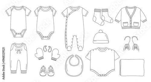 Baby clothes and accessories line art 2.