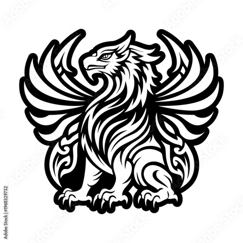 A glyph style icon of heraldic griffin