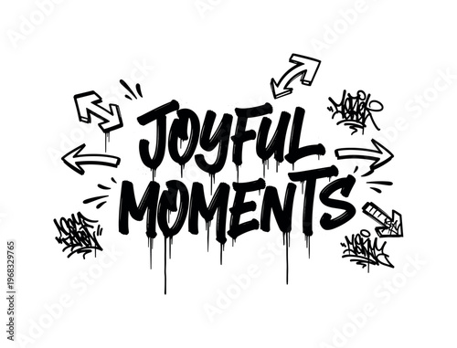 Joyful Moments. lettering and all elements in black. Vector style. AWhite background. Pure white background. Perfect isolation and visual consistency. Grunge