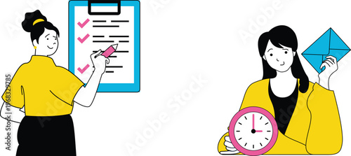 Two women collaborating with checklists and kite making, showing teamwork and planning together creatively and efficiently