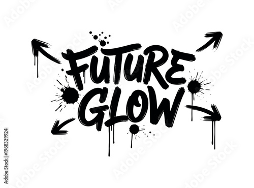 Future Glow. lettering and all elements in black. Vector style. AWhite background. Pure white background. Perfect isolation and visual consistency. Dynamic