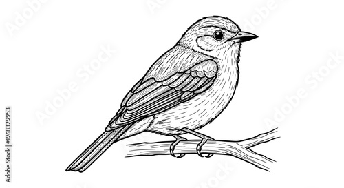 Small bird perched on branch.