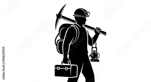 Silhouette of a male miner worker.