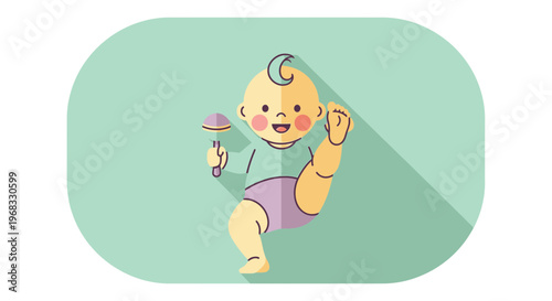 Cute Baby Playing with Rattle and Kicking Legs.