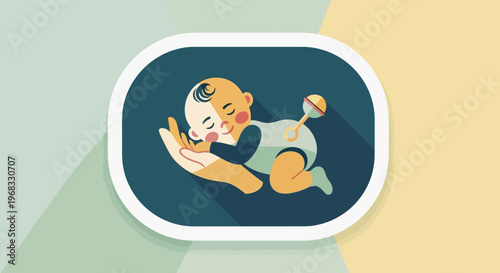 Cute baby sleeping peacefully on a gentle hand.