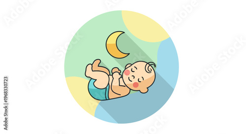 Cute Baby Sleeping Under Crescent Moon Icon.