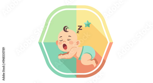 Cute baby yawning and sleeping with moon and stars.