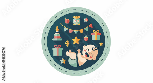 Cute cartoon bear celebrating a birthday party.