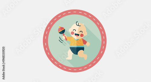 Happy Baby Playing with Rattle Toy.