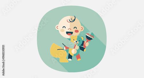 Happy Baby Playing with Toys and Rattle.