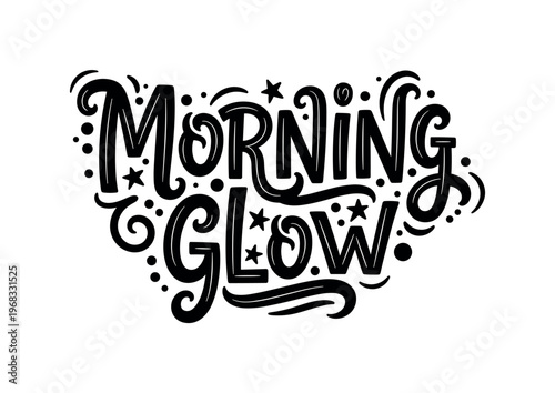 Morning Glow. lettering and all elements in black. Vector style. AWhite background. Pure white background. Perfect isolation and visual consistency. Elegant