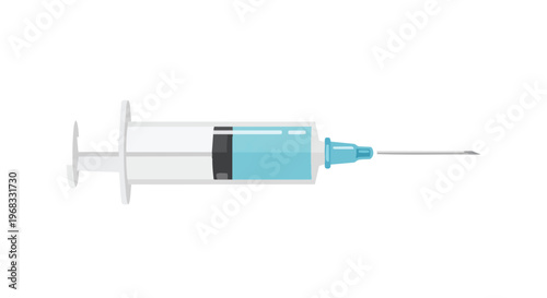 A medical syringe filled with blue liquid, representing healthcare, science, and treatment innovations