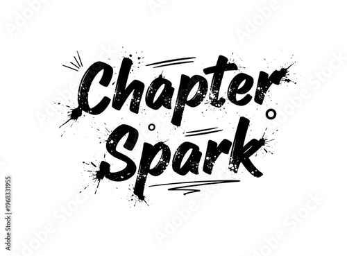 Chapter Spark. lettering and all elements in black. Vector style. AWhite background. Pure white background. Perfect isolation and visual consistency. Grunge
