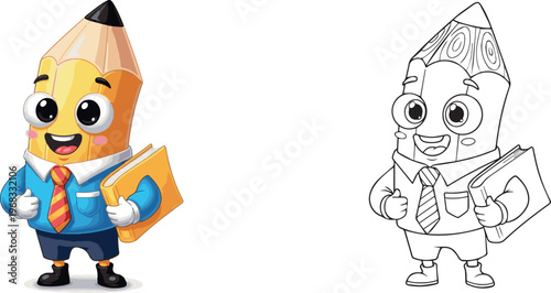 happy book and stationary pen pencil vector illustration of children kid color book