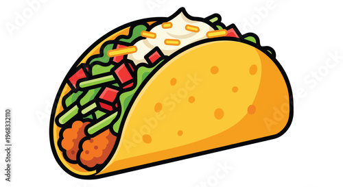 A simplified, stylized illustration of a delectable taco brimming with fresh ingredients, perfect for culinary themes