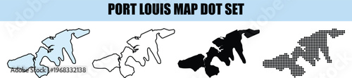 Port Louis Map Dot Set showing Mauritius capital city outline and silhouette shapes
