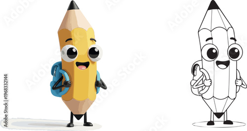 happy book and stationary pen pencil vector illustration of children kid color book