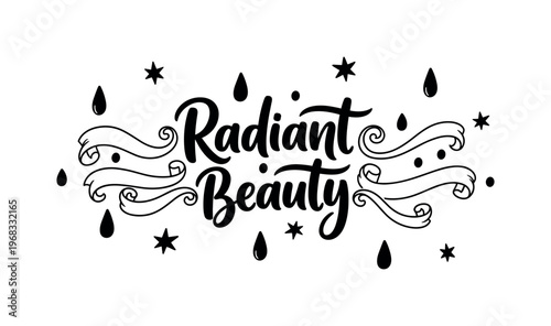 Radiant Beauty. lettering and all elements in black. Vector style. AWhite background. Pure white background. Perfect isolation and visual consistency. Bold