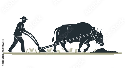 Man plowing field with oxen team.