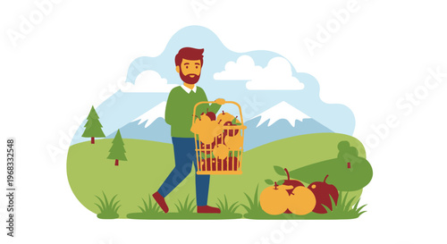 Man holding a basket of apples.