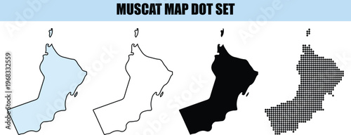 Muscat Map Dot Set showing Oman Governorate boundaries in various graphic styles