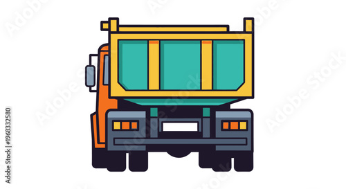 Large orange truck with yellow details.