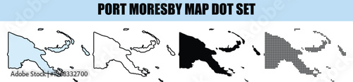Port Moresby Map Dot Set showing Papua New Guinea geography in multiple styles