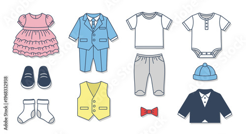 Baby clothes and accessories laid out 3.